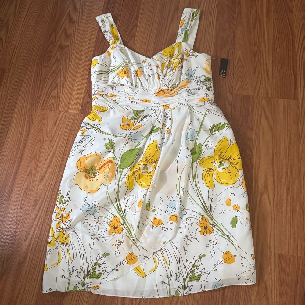 Alex Marie White Yellow Floral Sweetheart Tank Mini Dress Bohemian Fairy Retro